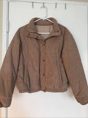 SHEIN Corduroy Puffer Jacket in Light Brown